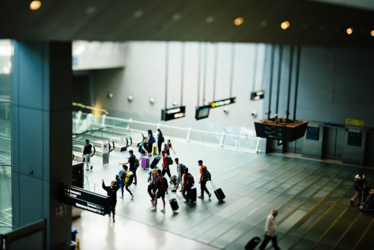 Busy travel airport terminal