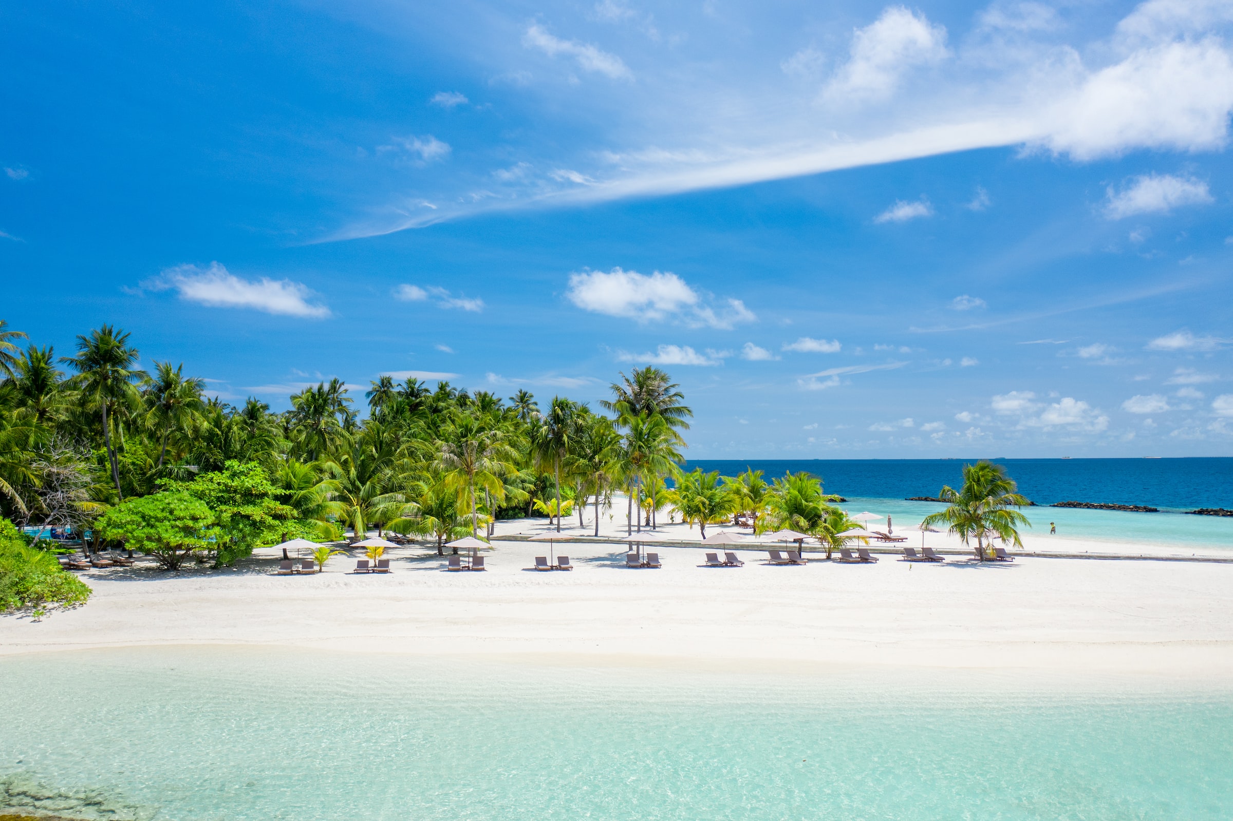 Beach lounge chairs in the tropics perfect for travel