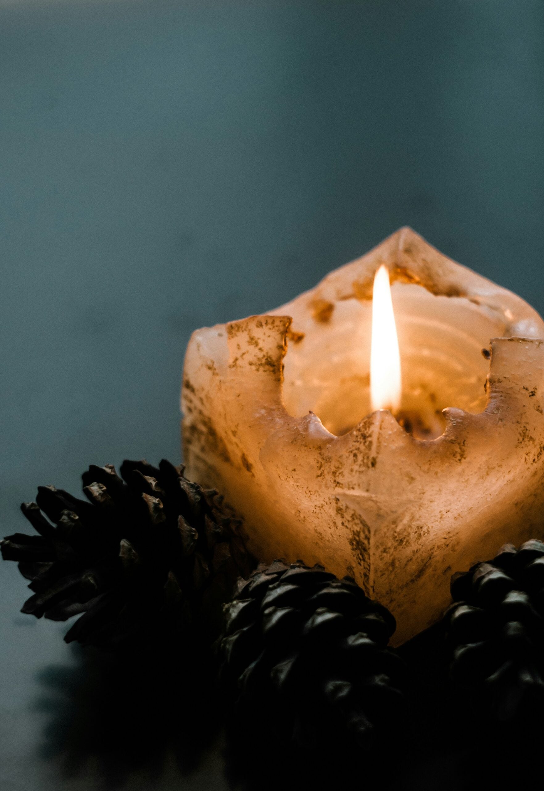 Candle with pinecones